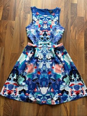 Nicole Royal Blue Floral Print Woman’s Dress Size S